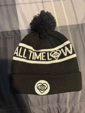 All Time Low Black Knit Pom Beanie with White Logo